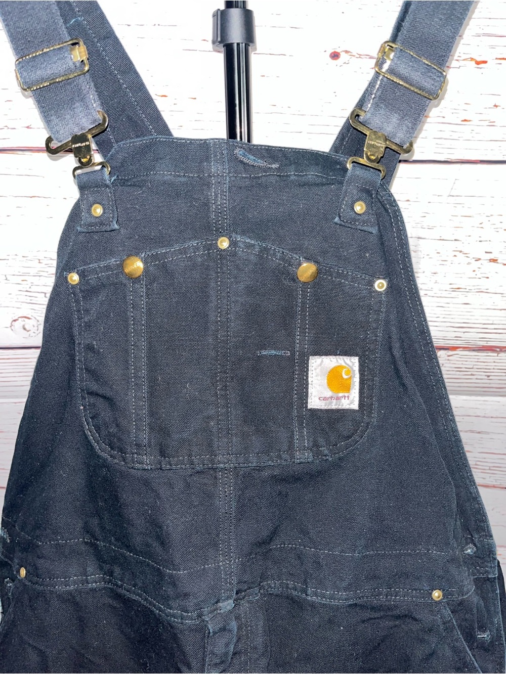 Carhartt Black Canvas Bib Overalls with Logo Patch - Picture 3 of 9